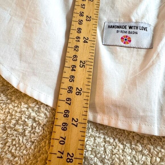 Romi Basha shirt womens one Size white leopard trim Button up Cotton casual top - Picture 10 of 12